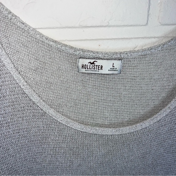 Hollister Gray High Low Cream Crochet Hem Short Sleeve Sweater, Women’s Large - Picture 4 of 6